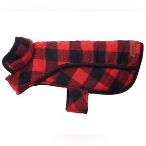New Eddie Bauer dog jacket. Size L.  18-21”Length, 35-65 pounds. Red/Black check